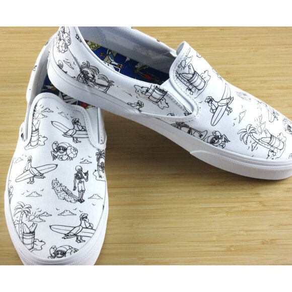 Vans Men's Classic Slip Low Tide Tropical Surf True White Black Shoes Size 11 - Picture 4 of 7